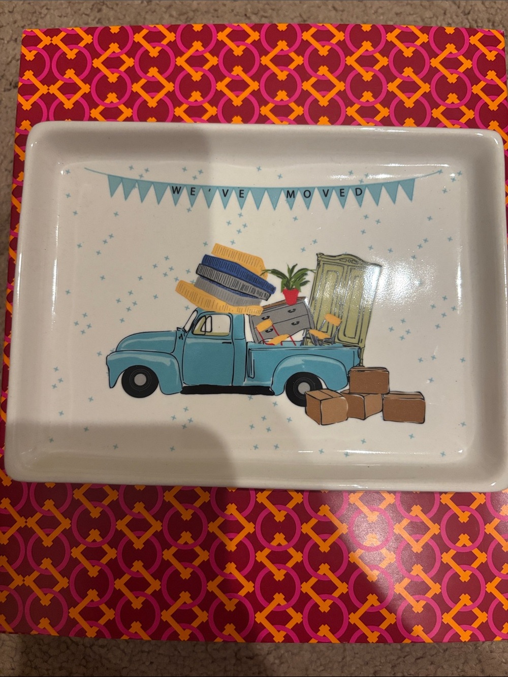 Magenta “we’re moving” Blue Truck Decorative trinket Tray